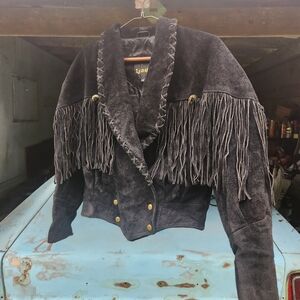 Black 100% Leather Fringe Women's Jacket